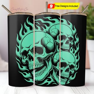 Glow In The Dark Skull Heads PNG, Skull 20oz Skinny Tumbler Sublimation Designs, Best Seller, Straight 20 oz Tumbler Template, Tumbler Wrap