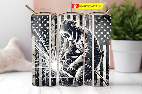 20 oz Skinny Tumbler Welders Life Sublimation Design Digital Download PNG Instant DIGITAL ONLY Welding Design Flag Design Blue Collar Design