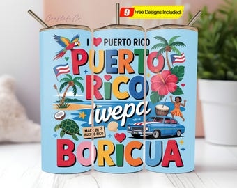 Puerto Rico Flag Tumbler Wrap, Soy Boricua Design Digital Download PNG