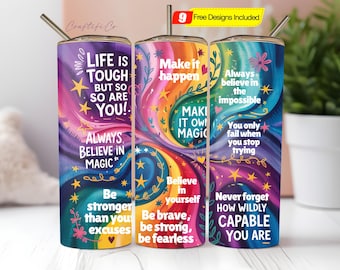 Positive Affirmations Tumbler Wrap Inspirational Tumbler Positive Quotes Tumbler Self Love 20oz Skinny Tumbler PNG Digital