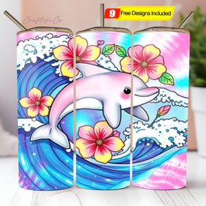 20oz Dolphin Tumbler Wrap, Ocean 20 ounce sublimation PNG, 20 oz tropical summer beach floral tumbler wrap