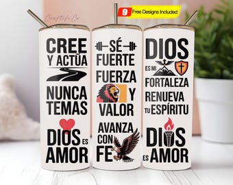 Spanish Bible Motivational Quotes 20oz Skinny Tumbler Sublimation Designs, Tumbler Wrap PNG, Do it Yourself, Christian Gift for Him