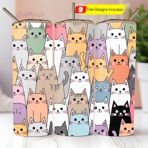 Süße Katzen 20 Unzen Skinny Tumbler Design PNG, süße Katzen Tumbler Wrap, süße Katzen Sublimation Wrap, süße Katzen Tumbler Png