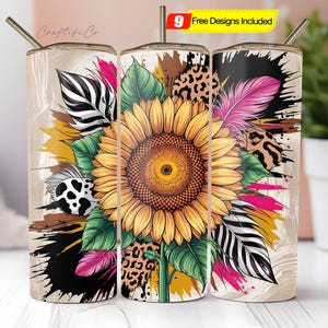 Sunflower Cow Print 20oz Skinny Tumbler Wrap, Sublimation Design, Digital Download PNG, Western Mama Tumbler Wrap PNG