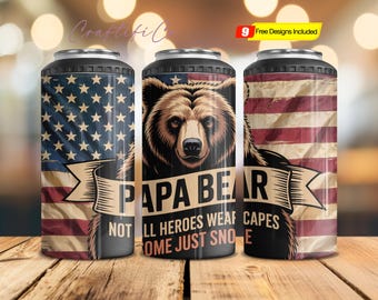Papa Bear 4 in 1 Can Cooler Wrap PNG Design, Grandpa 4in1 Can Cooler Sublimation Tumbler PNG, Father's Day Can Cooler PNG Digital Download