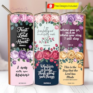 Blumen Bibel Vers Affirmationen Sublimationsdesign PNG, 20 Unzen Skinny Tumbler Sublimationsdesign, Christian Tumbler Wrap, Bibel Vers Tumbler