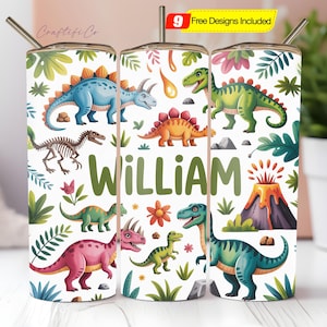 Dinosaurier Tumbler Wrap PNG Fügen Sie Ihren eigenen Namen hinzu 20 oz Skinny Tumble Design Nahtlose Sublimation Sofortiger digitaler Download