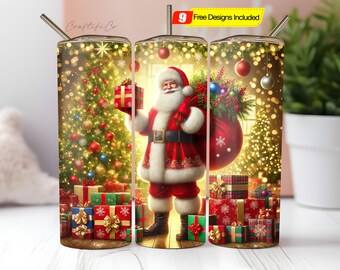 Cute Santa Claus Glitter Tumbler Wrap, 20 oz Skinny Tumbler Sublimation Design, Straight Tumbler Wrap, Christmas Tumbler Wrap