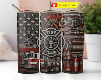 Fire Fighter Tumbler Wrap Design 20oz Skinny Straight Tapered Sublimation firefighting Png American Flag Tumbler Fireman Seamless PNG