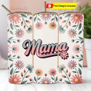 Retro Mama 20oz Sublimation Tumbler Designs PNG, Mom Aesthetic Floral 9.2 x 8.3” Straight Skinny Tumbler Wrap Png
