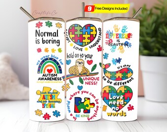 Autism Tumbler, 20oz Skinny Tumbler Design PNG, Autism Wrap, Autism Awareness, Tumbler Wrap Design, Rainbow Tumbler Wrap, Awareness Tumbler