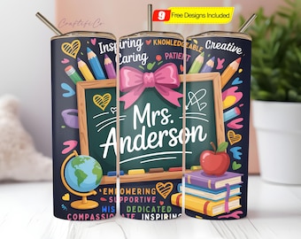 Personalizowany prezent dla nauczyciela 20 oz Skinny Tumbler Sublimacja Projekt Cyfrowe pobieranie PNG Natychmiastowy cyfrowy, opakowanie na kubek dla nauczyciela