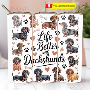 Dachshund Tumbler Wrap PNG, 20 oz Skinny Tumbler Sublimation Design Instant Digital Download Only, Dachshund Mom Dog Tumbler Wrap