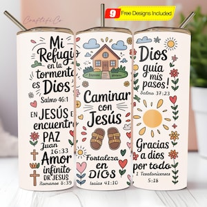 Spanish Christian bible verse 20 oz skinny tumbler PNG, tumbler wrap png, 20 oz tumbler designs, Christian png, tumbler png download