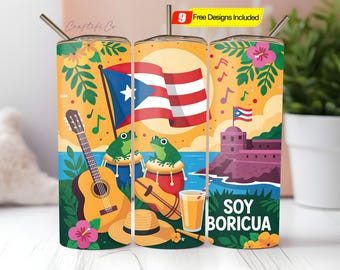 Puerto Rico Tumbler Wrap PNG, Puerto Rico Flag Tumbler Design, Boricua Digital Download, Soy Boricua Tumbler Wrap, PR Sublimation PNG