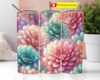 Floral Tumbler Wrap: Spring Flower Sublimation Design Digital Download