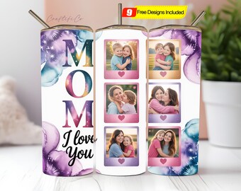 Mammafoto Tumbler PNG-fil för sublimering Jag älskar dig mamma Tumbler foton Tumbler Wrap 20 oz smal tumbler PNG nedladdning