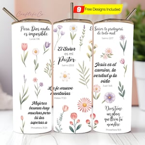 SPANISH Bible Motivational Quotes 20oz Skinny Tumbler Sublimation PNG Design, Tumbler Wrap Png, Do it Yourself, Christian Gift for Her