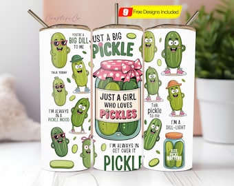 Grappige augurk beker wrap png, just a girl who love augurken, 20 oz magere beker sublimatieontwerp, eigenzinnige dille humor, augurk minnaar