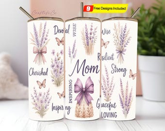 Mom Affirmations Tumbler Wrap PNG, Floral Coquette 20 Oz Skinny Tumbler Sublimation Design, Boho Quotes Mother's Day Tumbler PNG
