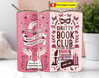 Witchy Gothic Smut Reader Tumbler Wrap PNG, Dark Romance Boho Pink Tumbler Design, 20oz Skinny Sublimation Wrap, Seamless Sublimation Design