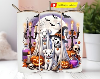 Opakowanie na kubek z motywem psów na Halloween, sublimacja na kubek 20 uncji na Halloween, opakowanie na kubek z psem, opakowanie na kubek na Halloween, zabawne pobieranie plików PNG w formacie cyfrowym