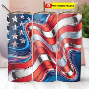 Amerikanische Flagge Tumbler Wrap PNG, Gedenktag & 4. Juli Vaterländischen 20 oz Skinny Tumbler Sublimation Design, digitaler Download