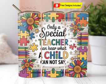 Special Autism Teacher 20 oz skinny tumbler png sublimation design download PNG, tumbler wrap png, 20 oz tumbler designs, tumbler download
