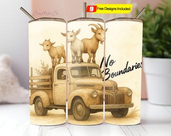 Leuke geitenbeker wrap, oude boerderijvrachtwagen 20 Oz mager sublimatiebekerontwerp, grappige boerengeiten beker, digitale png-download