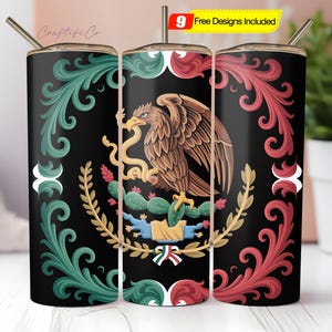 Mexican Patriotic Tumbler Wrap Design PNG, Mexican Flag Tumbler Wrap, 20oz Skinny Sublimation Tumbler, PNG Straight