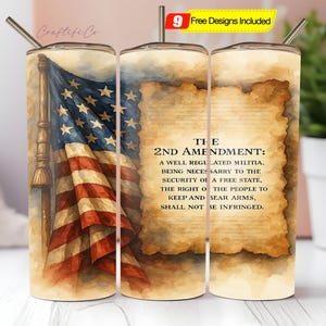 2nd Amendment Tumbler Wrap, Flag 20 Oz Skinny Sublimation Tumbler PNG, Patriotic 2nd Amendment Quote Tumbler PNG Digital Download