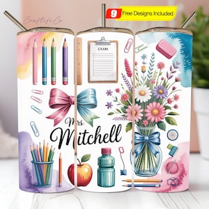 Customizable Teacher Gift 20 oz Skinny Tumbler Sublimation Design Digital Download PNG Instant Digital, Teacher Tumbler Wrap, Personalize