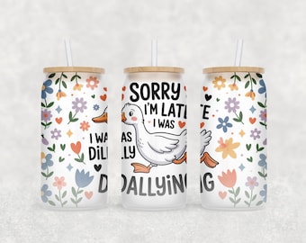 Goose Sorry I'm Late I Was Dilly Dallying Tumbler Wrap PNG, Retro, Seamless, Sublimation, 20 oz Skinny Tumbler Design, Digital Download