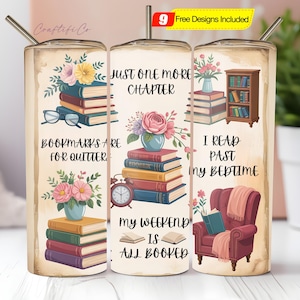 Book Tumbler Wrap PNG 20 oz Skinny Tumbler Sublimation Design Instant Digital Download Only, Reading Tumbler Wrap, Floral Book Lover Tumbler