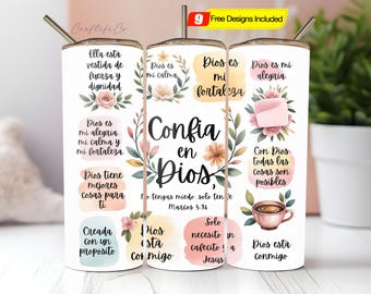 Spanish Bible Motivational Quotes 20oz Skinny Tumbler Sublimation Designs, Tumbler Wrap Png, Do it Yourself, Christian Gift for Her