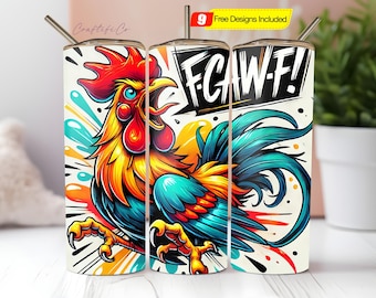 Bundle 5 Funny Rooster Cartoon 20Oz Tumbler Wrap - Watercolor Chicken Png - Humor Sublimation