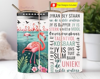 Afrikaanse Motivering Flamink Tema 20oz Skinny Tumbler Diseño de sublimación, Afrikaans Tumbler, Afrikaans sudafricano, Sterk Goddelike Vrou
