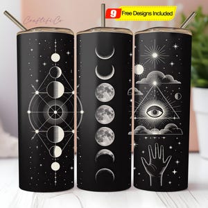 Celestial Zodiac Tumbler Glitter 20 oz Skinny Tumbler Sublimation Design Straight PNG Design, Zodiac Gift Wrap, Witchy Vibes, Spooky Season