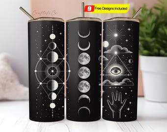 Celestial Zodiac Becher Glitter 20 Unzen Skinny Tumbler Sublimation Design Gerade PNG Design, Sternzeichen Geschenkverpackung, Witchy Vibes, Gruselige Jahreszeit