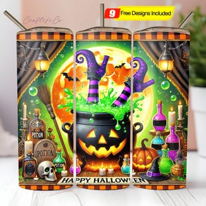 Witch Tumbler Wrap, 20 oz Skinny Tumbler Sublimation Design PNG, Halloween Tumbler Wrap, Happy Halloween, Cauldron Tumbler, Digital Download