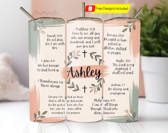 Vaso delgado de 20 oz con versículos bíblicos, diseño cristiano, afirmaciones, imagen PNG de la Biblia, descarga digital para personalizar tu vaso con tu nombre.