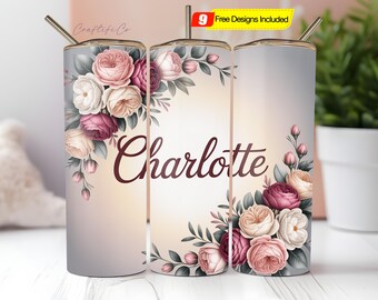 Boho Floral Tumbler Wrap, Add Your Own Name Tumbler PNG, Rose Gold ...