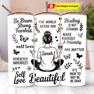 personalized Love Yourself Black Woman Tumbler Wrap PNG, 20oz Skinny Sublimation Designs, Affirmations Tumbler Wrap, Png Digital Download