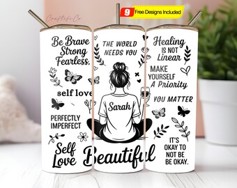 personalized Love Yourself Black Woman Tumbler Wrap PNG, 20oz Skinny Sublimation Designs, Affirmations Tumbler Wrap, Png Digital Download