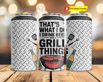 Design de sublimação para refrigerador de latas de neoprene para cerveja e grelha, refrigerador de latas de tecido dobrável PNG, suporte para latas, refrigerador de latas PNG para download