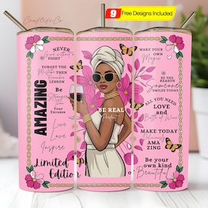Love Yourself Black Woman Tumbler Wrap PNG, 20oz Skinny Design, Black Girl Magic Tumbler, Black Girl Daily Affirmation Wrap Digital Download
