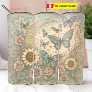 Celestial Boho Spring Butterfly 20 oz Skinny Tumbler Sublimation Design Digital Download PNG Instant Digital Only, Tumbler Wrap