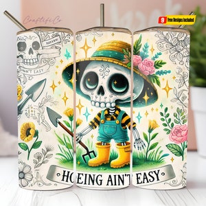 Hoeing Aint Easy PNG, Funny Gardening Clipart, Skeleton Gardener Sublimation Design, Trendy Plant UVDTF Transfer, Graphic Tee Sticker File