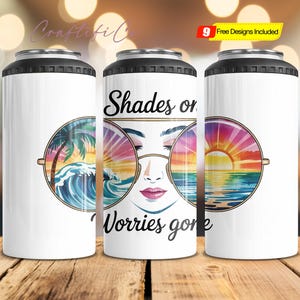 Summer 4 in 1 Can Cooler Wrap PNG Design, Sunglasses 4in1 Can Cooler Sublimation Tumbler PNG, Beach Can Cooler Instant Digital Png Download