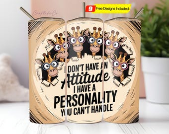 Grumpy Giraffe Tumbler Wrap PNG, Funny Giraffe Tumbler Sublimation PNG, Sarcastic Quotes Tumbler, Grumpy Faces PNG, Digital Download